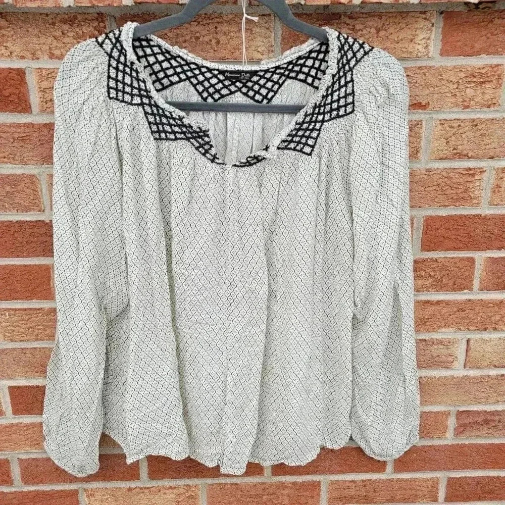 Massimo Dutti Blouse Women's Size Small Baby Doll Shirt Flowy Boho Ivory